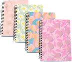 Yansanido Spiral Notebook, 4 Pcs A5 Thick Leaves Design Hardcover 8mm Ruled 4 Color 80 Sheets -160 Pages Journals for Study and Notes (Leaves)