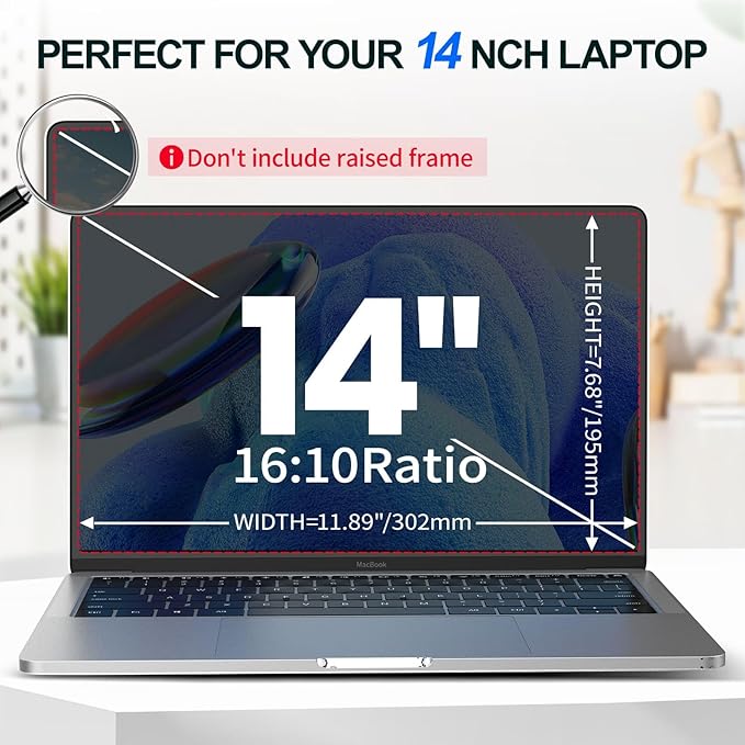 2Pack Magnetic 14 Inch Laptop Privacy Screen 16:10 Aspect Ratio, Removable Anti-Blue/Glare Protector Film, Anti Spy Desktop Security Private Filter 14in