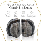Nature's Decorations A Quality Black Agate Geode Bookends - Heavy Duty with Non-Skid Rubber Bumpers for Shelves, Office, Home Decor - Cool Crystal Stone (1 Pair 2-3 LB)