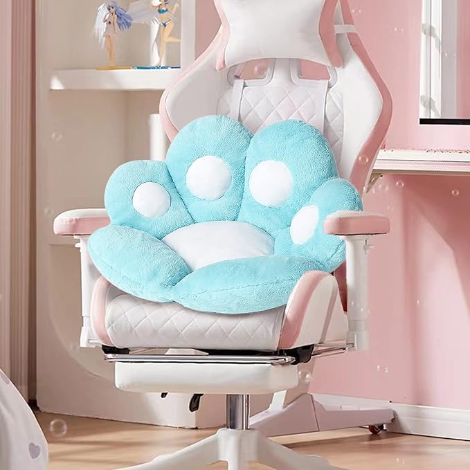 Ditucu Cat Paw Cushion Kawaii Chair Cushions 31.4 x 27.5 inch Cute Stuff Seat Pad Comfy Lazy Sofa Office Floor Pillow for Gaming Chairs Room Decor Blue