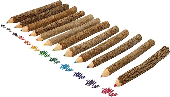 BSIRI Professional Coloring Pencils Assorted-Stick Twig Outdoor Colored Wooden Pencil Tree for Child Camping Decorations Color Wood, Colored Pencils Wedding Decorations (3 Inch Long)