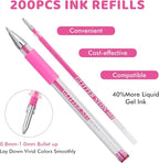 200 Colors Gel Pen Refills, Glitter Neon Gel Ink Pens Refills,Replace Cartridges for Gel Pens Set,9 Color Type for Adult Coloring Books Drawing Doodling Crafts Scrapbooking Journaling,No Repeats