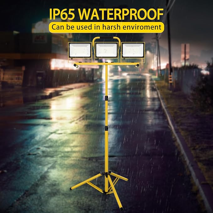 21000 Lumens Work Lights with Stand, 3 Head Portable LED Work Light,IP65 Waterproof Led Flood Light for Outdoor Indoor Job Site Workshop Garage Construction Site Lighting