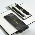 MCNTEIK Matte Black Fountain Pen, Exquisite Vertical Grooving Design, Ink Converter, 18K Gilded Nib (Extra Fine), Fancy Gift Set for Men & Women, Office, Smooth Writing Calligraphy Pens