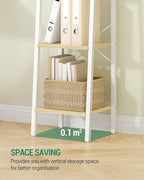 Hzuaneri Ladder Shelf, Bookshelf Bookcase, Freestanding Corner Storage Shelve with 2 Hooks for Home Office, Living Room, Kitchen, Bedroom, Industrial, 11.8" D x 13.4" W x 63" H, White Oak and White