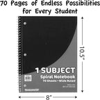 Trail maker Bulk Notebooks (50 Pack), One Subject Notebooks Wide Ruled, 70 Sheets,Spiral Bulk Notebooks for Kids, School Supplies, Journaling, Note Taking, Students, and Work