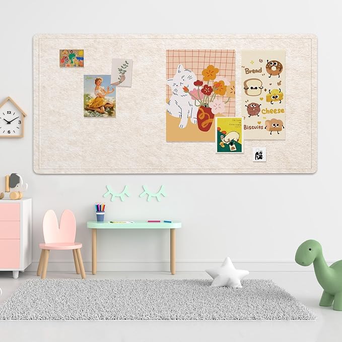 Lightomorrow Extra Large Bulletin Board - 96 x 48 Inches, Decorative Felt Pin Board for Wall - 8' x 4' Foldable Photo Display Board with Self-Adhesive Tape, Includes 20 Push Pins - Oatmeal