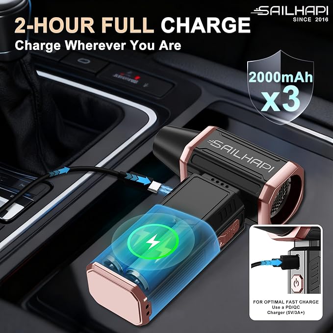 SAILHAPI Electric Air Duster, 300000RPM High-Speed Cordless Blower for Barber with Variable Speed & Brushless Motor, Portable Mini Blower for Keyboard, PC, Computer, Replaces Canned Air, Gifts for Men