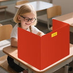 2 Pack Red Desk Dividers for Students, Privacy Shields Folder for Students, Durable & Waterproof Plastic Study Board, Classroom Teacher Supplies Test Divider, Includes Extra Labels