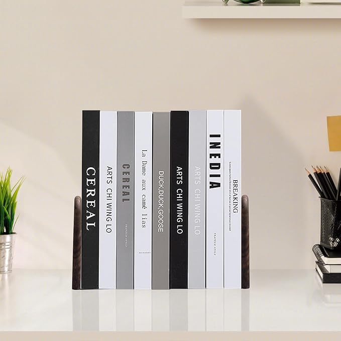 Lauvee Book Ends, Sturdy Wooden Bookends for Shelves - Heavy Duty Non-Slip Book Organizers, Decorative Bookend Holders for Home Office, Library, Black Walnut Universal Economy Bookend, Small, 1 Pair