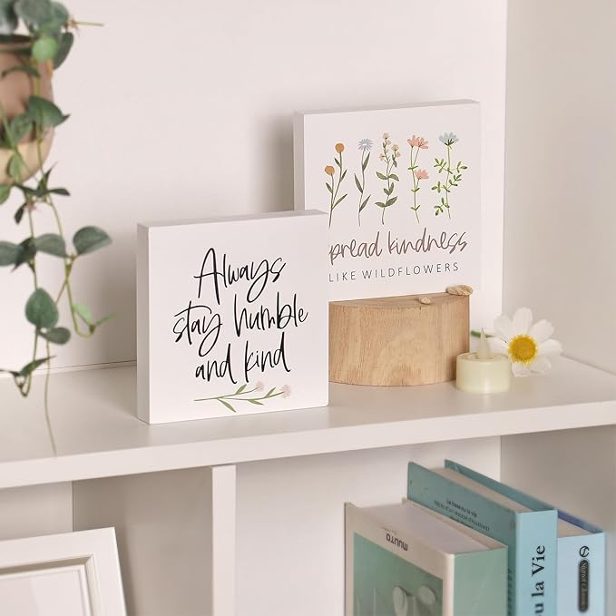 3 PCS Inspirational Wooden Box Signs for Home, Office, Desk Decor, Motivational Affirmations with Rustic Design for Living Room, Bedroom, Kitchen