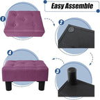 BRIAN & DANY Small Foot Stool, Linen Foot Stools with Legs, Stable Small Footstool for Living Room, Purple