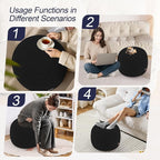 MeMoreCool Stuffed Round Pouf Ottoman Foot Rest, Floor Pouf Foot Stool with Soft Foam Chunk Filling, Small Round Ottoman Footstool Circle Footrest for Living Room, Black