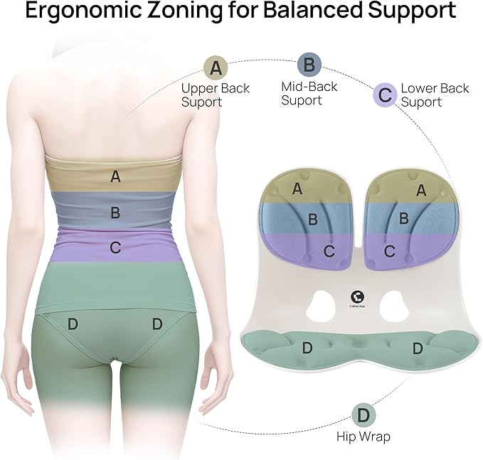 CabeVibe CabSupport Lumbar Support for Office Chair M5 – Ergonomic Support Seat for Posture Correction and Lower Back Pain Relief – Portable, Washable Pads for Office, Home, Car & Floor Sitting