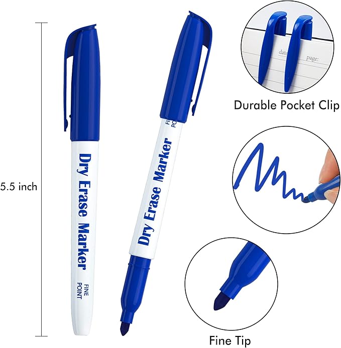 Lineon Dry Erase Markers, 100 Bulk Pack Blue Whiteboard Markers with 2 Eraser, Fine Point Dry Erase Markers Perfect For Writing on Whiteboards, Dry-Erase Boards,Mirrors for School Office Home