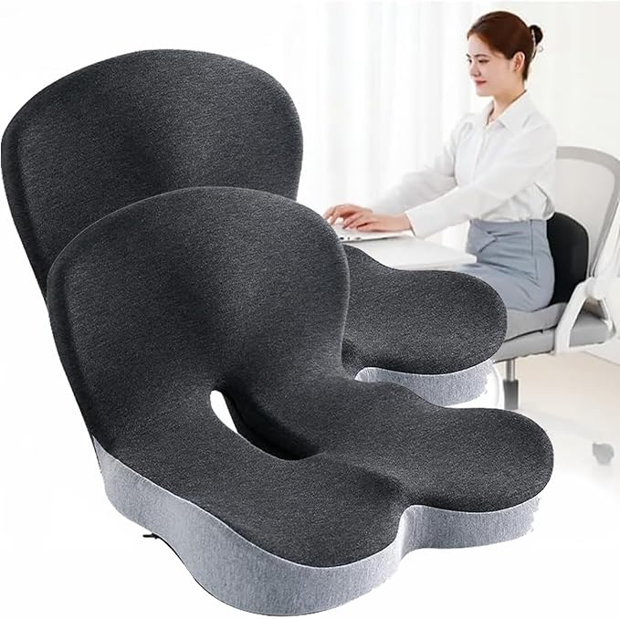 Orthopedic Cushion for Office Chair and Car, Memory Foam Seat Cushion with Lumbar Support Pillow, Instant Relieve Pressure on Back, Hips, Tailbone, Improves Sitting Posture (2, Mixed Colors)
