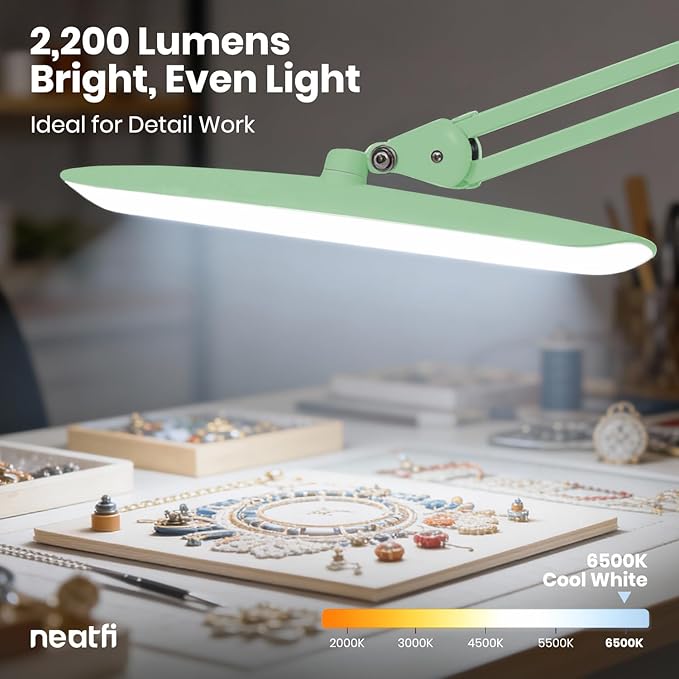 Neatfi XL 2,200 Lumens LED Desk Lamp with Clamp, 24W Bright Architect Task Lamp, 20 Inches Dimmable Computer Light, Adjustable Desk Light for Home, Office, Crafts & Nails (Non-CCT, Midnight Green)