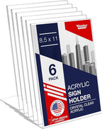 Acrylic Sign Holder 8.5 x 11, Slant Back Display Stand, A-Frame Flyer Display for Office, Menu Holder, and Table Signs. Acrylic Stands for Paper and Sign Frame, Perfect for Tabletop Use (6 Pack)