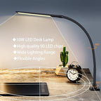 YOUKOYI LED Desk Lamp with Clamp,10W Swing Arm Clamp Lamp, 5 Brightness Levels & 4 Color Modes, Gooseneck Lamps Touch Control, Architect Desk Lamp for Home Office, Reading, Work(Black)