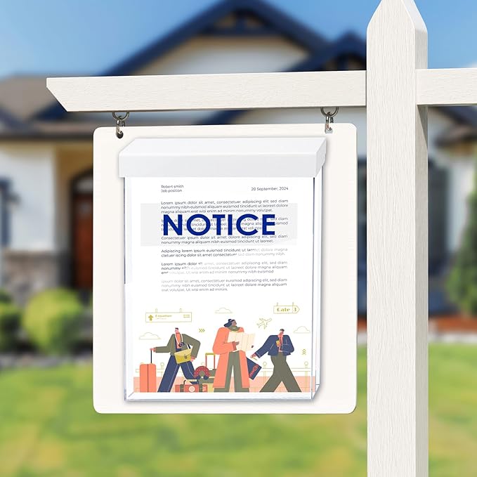 9.1" x 11.6" Outdoor Notice Brochure Holder Waterproof Wall Mount Literature Permit Box with Lid Screws Clear Acrylic Document Holder Fits Letter Size A4 Flyers Booklets Pamphlets (NOTICE WHITE)