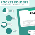 Two Pocket Folders, RAZCC 50 Pack 2 Pocket Folders Fit Letter Size Paper, Paper Folders with Pockets for School Office Business Home (Turquoise)