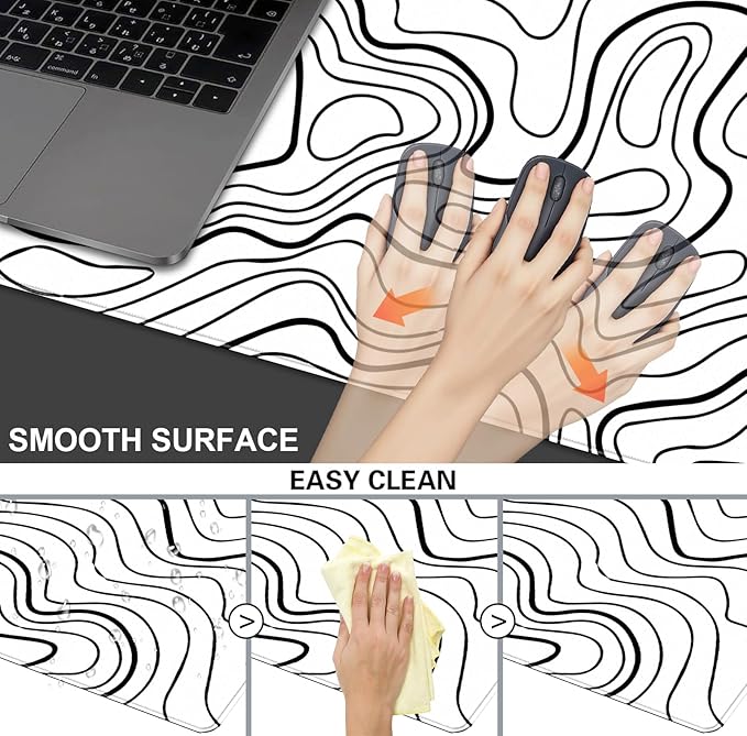 Wave Pattern Laptop Anti Slip Mouse Pad, Office Accessories Decorative Stitching Edge Gaming Mouse Pad 34.5x15.7 Inches