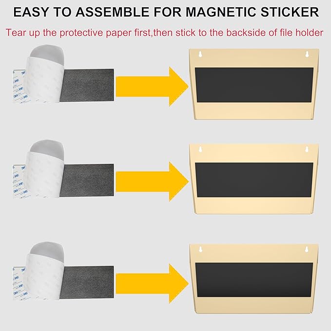 3 Pockets Magnetic File Holder for File Cabinets, Refrigerator, Whiteboard, Magnetic Paper Organizer, Magnetic Mail or Folder Holder,Magnetic Magazine Rack,Wall Mount Hanging Mail Organizer (gold)