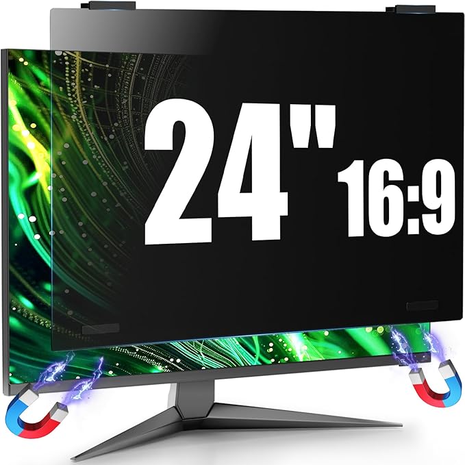 JEEETINTX Magnetic Computer Privacy Screen Filter 24 Inch for Frameless Monitor Thin Bezel 16:9 Widescreen, Hanging Removable Anti Glare Blue Light Privacy Shield Protector Eye Protection