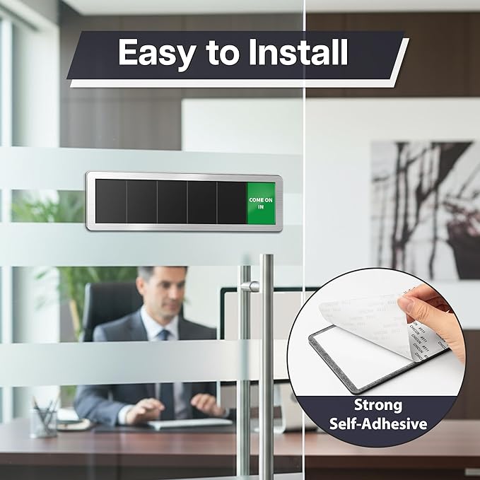 Office Door Signs-Meeting in Progress Door Sign with 6 Options, Do Not Disturb, In a Meeting, Out of Office, Please Knock, Working from Home, Back Soon, Business Privacy Sign Shows the Status of the Person Inside the Room