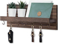 Lwenki Decorative Key Holder for Wall with Shelf, Entryway Shelf with Hooks Holds Leashes, Jackets and Glasses – Sturdy Wood Keyholder Entrance Hanger with Mounting Hardware (Brown, Large)