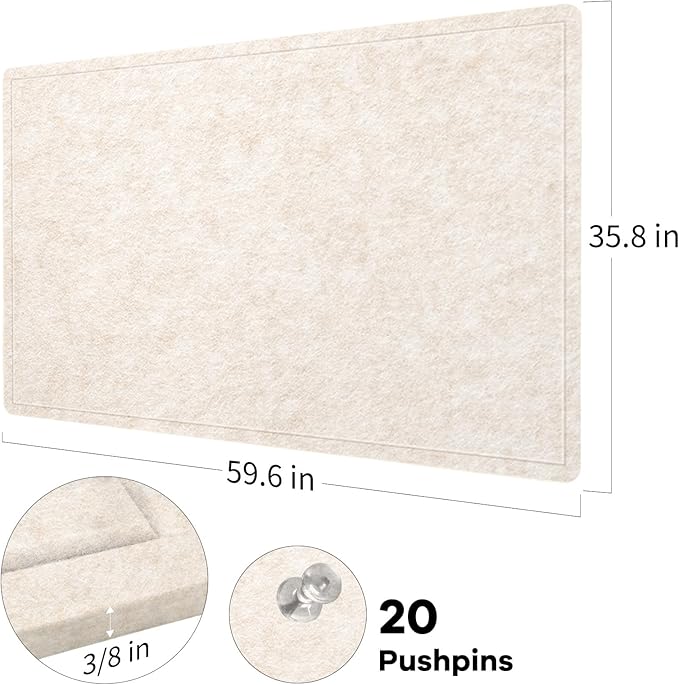 Lightomorrow Large Bulletin Board - 60 x 36 Inches, Decorative Felt Pin Board for Wall - 5' x 3' Foldable Photo Display Board with Self-Adhesive Tape, Includes 20 Push Pins -Oatmeal