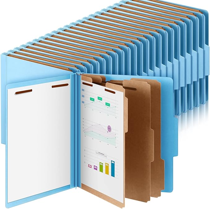 Skyygemm 48 Pcs Classification Folders Letter Size, 3 Divider Pressboard File Folder with Fasteners, Expanding File Organizer Bulk for School Teachers, Office Employee, Coworker, Staff (Blue)