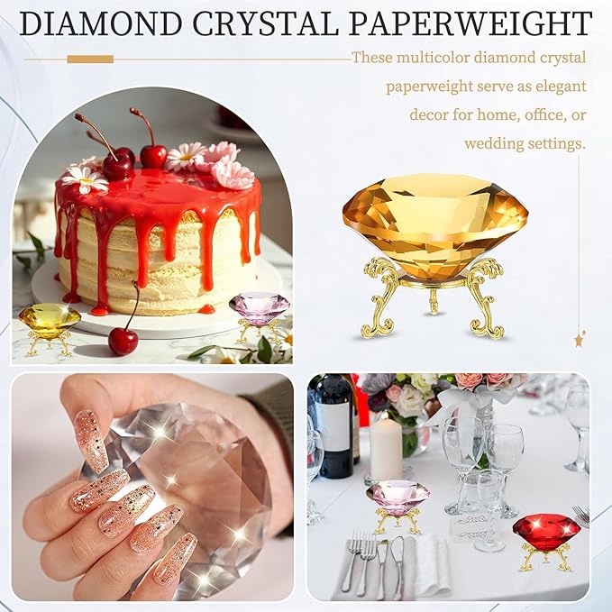 PATIKIL Diamond Crystal Paperweight, 80mm / 3.15" Crystal Paperweight Paper Weight with Gold 19 Metal Base for Home Office Desktop Table Decor Wedding Party Ornaments, Brown
