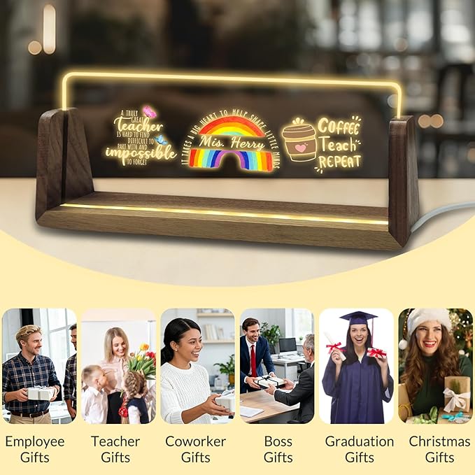 Desk Name Plate Personalized with Logo Custom Light Up Acrylic Plaque for Desk Customized Office Gifts for Boss Coworkers Teacher Employee Office Decor for Women Men