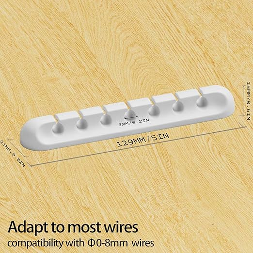 Apromisith USB Cable Organizer Clips Cord Holder,6 Packs (7-Slots) White Self Adhesive Desk Cord Cable Management