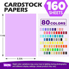 160 Sheets 8.5" X 11" Colored Cardstock, 80 Assorted Colors 180 GSM/65 LB Construction Paper Card Stock Printer Paper for Printing, Card Making, DIY Crafts, Kids School Supplies,Party Decorations