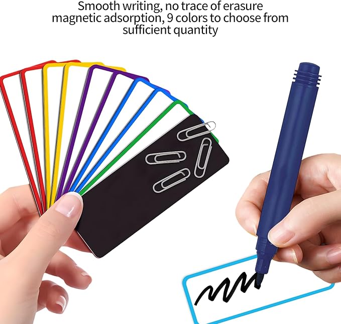 54pcs(3.2 x 1.2) Magnetic Dry Erase Labels，Magnets Sticker，11 Colors Reusable Erasable Cards Name Tags for Home, Refrigerator, Office, Student Lockers