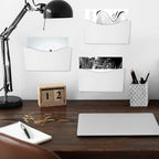 Colarr 6 Pack Expandable Pocket Wall File Holder Plastic Hanging Wall Organizer Space Saving Wallmount File Holder for Office Mail Letter Magazine(White)