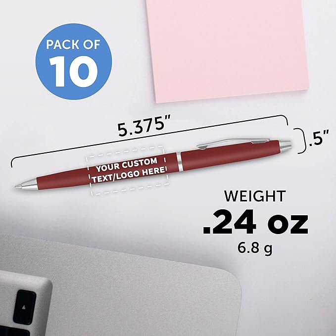 DISCOUNT PROMOS Custom Langham Ballpoint Pens Set of 10, Personalized Bulk Pack - Black Ink, Great for Office, School, Business, Tradeshows - Burgundy