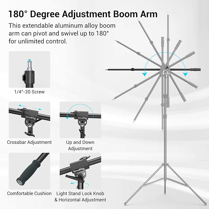 SmallRig 110"/9.2ft Photography Light Stand with Boom Arm, Heavy-Duty Aluminum Air-Cushioned Light Tripod Stand with 1/4" Screw for Softbox, Studio, Flash, Ring Light, Camera, 11lbs Max Load, RA-S280A