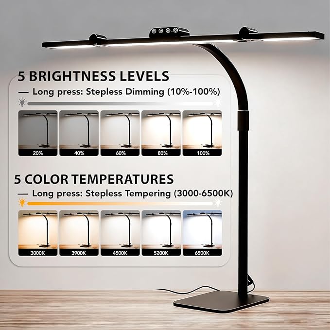 Galnolt LED Desk Lamp for Home Office with Base, 28.2" Adjustable Gooseneck Swing Arm Ultra Bright Desk Light, Dimmable Architect Table lamp for Desktop Computer Light, Reading, Study, Workbench