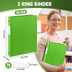 Henoyso 36 Pcs 3 Ring Binder 0.5 Inch Round Fits Letter Size 8.5'' x 11'' Paper Plastic Flexible Binder Bulk Holds 140 Sheets with 1 Pockets Versatile Organizer for Home Office School (Tender Green)
