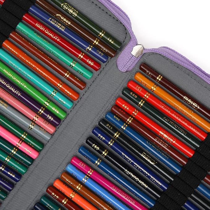 Vomgomfom Colored Pencil Holder - 200 Slot Deluxe PU Leather Pencil Case with Zipper Closure, Large Capacity for Watercolor Pens or Markers, Artist Organizer (Purple)