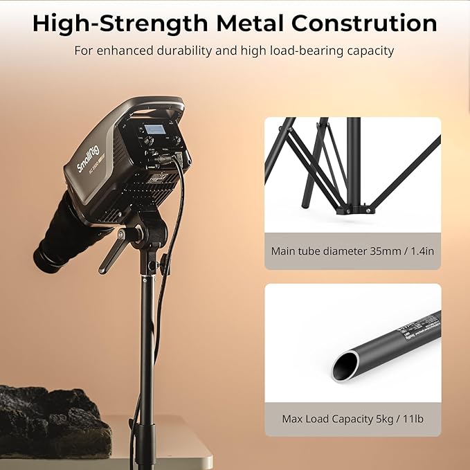SmallRig LA-S28 Light Stand for Photography, 9.2ft/ 280cm/ 110" Spring Cushioned Lighting Stand, Max Load 5kg/ 11lbs, Compact Lightstand for Reflector, Ring Light, Softbox and COB Light