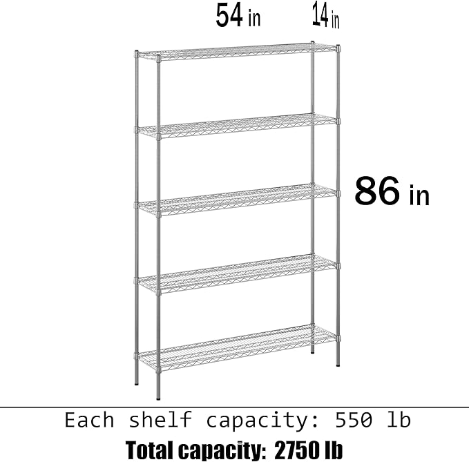 Regal Altair 14" Deep x 54" Wide x 86" Height Wire Shelving Kit | 5-Tier | NSF Commercial Storage Rack Unit