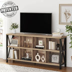 FATORRI 8 Cube Storage Organizer Bookshelf, 62 Inch Rustic Wood Horizontal Bookcase, Industrial Cube Long Book Shelf for Living Room (Rustic Oak)