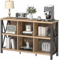 FATORRI 6 Cube Storage Organizer with Shelf, Long Wood and Metal Cubby Bookcase, Industrial Horizontal Bookshelf (Rustic Oak, 47 Inch) | with Shelf, Long, Horizontal Bookshelf