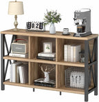 FATORRI 6 Cube Storage Organizer with Shelf, Long Wood and Metal Cubby Bookcase, Industrial Horizontal Bookshelf (Rustic Oak, 47 Inch) | with Shelf, Long, Horizontal Bookshelf