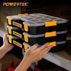 POWERTEC Stackable Tool Box Organizer with Removable Dividers - 17 Compartments, Interlocking, Portable Design (72118)