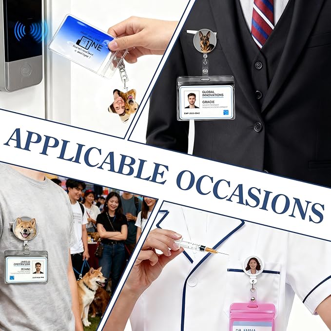 Custom Badge Reel Personalized Retractable ID Badge Holder with Your Photo Customized Photo Badge Reel for Nurse, Doctor, Teacher, Student, Office Worker Custom ID Badge Holder with Alligator Clip